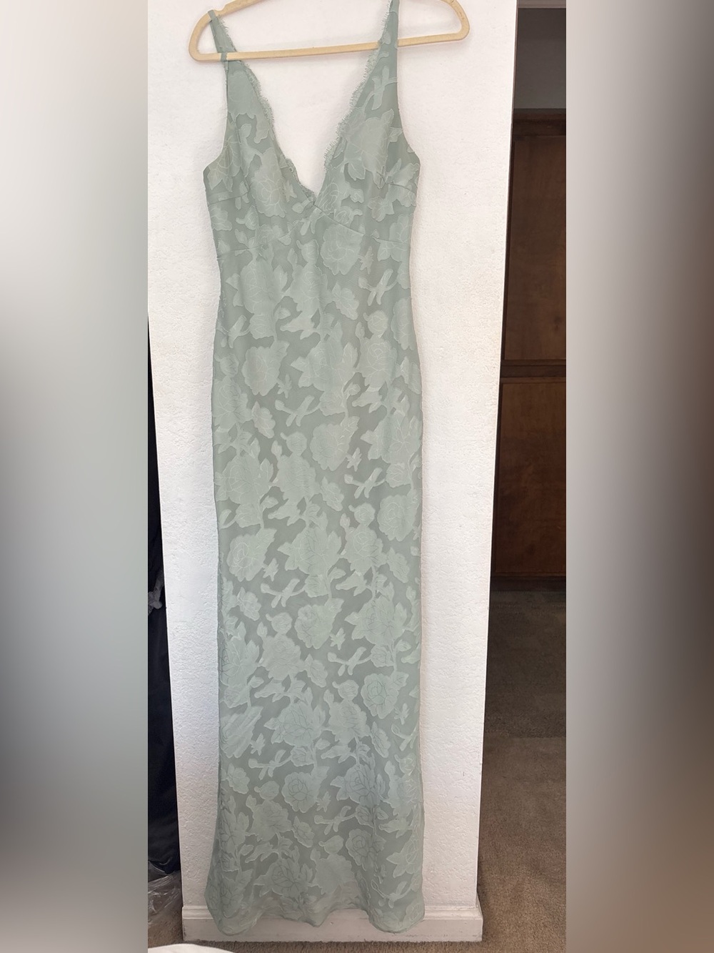 Azazie Sage Green Floral Jacquard Slip Dress